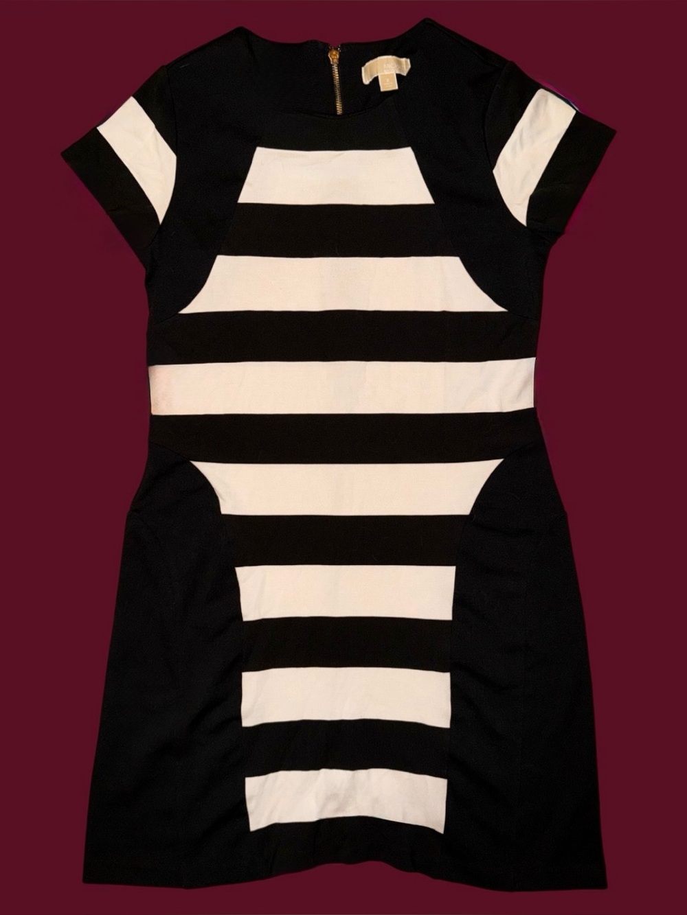 Michael Kors Black and White Colorblock Striped Dress